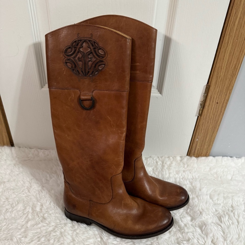 Frye Brown Leather Knee High Cowgirl Boots Size 6.5 - Picture 14 of 16